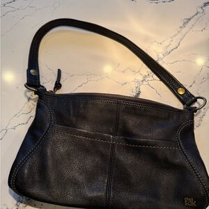 The Sak Black Leather Small Hobo Bag with Brass Accents